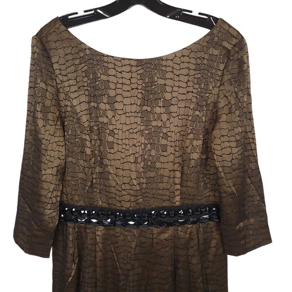 Alex Evenings Dress Size 12 Bronze Brown Croc Print Beaded Embellished Waist - Picture 6 of 11